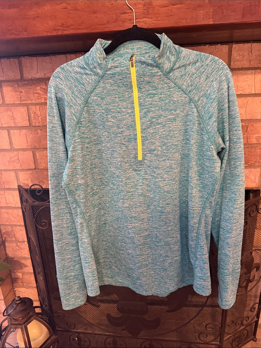 Teal Space-Dye Quarter-Zip Pullover with Neon Zip
